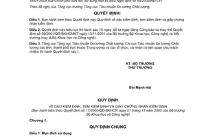 Quyết định 17/2005/QĐ-BKHCN dấu tem giấy chứng nhận kiểm định