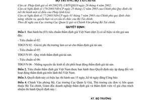 Quyết định 77/2005/QĐ-BTC 03 tiêu chuẩn thẩm định giá Việt Nam đợt 2 TĐGVN 02  TĐGVN 05 TĐGVN 06