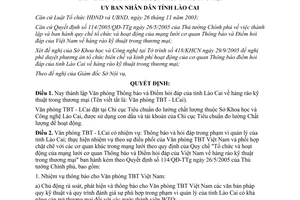 Quyết định 637/2005/QĐ-UBND thành lập Văn phòng Thông báo và Điểm hỏi đáp Lào Cai
