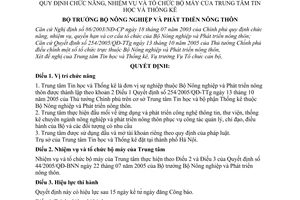 Quyết định 68/2005/QĐ-BNN chức năng, nhiệm vụ tổ chức bộ máy Trung tâm Tin học và Thống kê