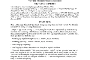 Quyết định 277/2005/QĐ-TTg điều chỉnh Quy hoạch chung xây dựng thành phố Việt Trì, tỉnh Phú Thọ đến năm 2020