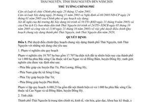 Quyết định 278/2005/QĐ-TTg điều chỉnh Quy hoạch chung xây dựng thành phố Thái Nguyên, tỉnh Thái Nguyên đến năm 2020