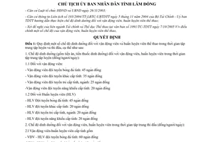 Quyết định 205/2005/QĐ-UBND một số chế độ dinh dưỡng vận động viên huấn luyện viên thể thao Lâm Đồng