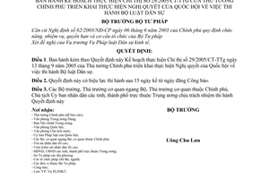 Quyết định 1985/2005/QĐ-BTP thi hành Bộ luật Dân sự  thực hiện Chỉ thị 29/2005/CT-TTg