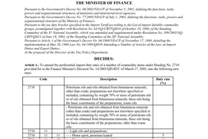 Decision no. 78/2005/QD-BTC of November 7, 2005 amending the import duty rates of a number of commodity items under heading no. 2710 in the preferential import tariffs