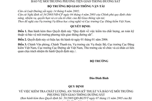 Quyết định 58/2005/QĐ-BGTVT kiểm tra chất lượng, an toàn kỹ thuật bảo vệ môi trường phương tiện giao thông đường sắt