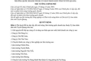 Quyết định 284/2005/QĐ-TTg Đề án sắp xếp, đổi mới phát triển nông lâm trường quốc doanh thuộc Ủy ban nhân dân tỉnh Tuyên  Quang