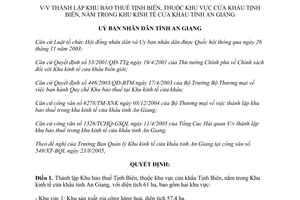 Quyết định số 3015/2005/QĐ-UBND thành lập Khu bảo thuế Tịnh Biên khu vực cửa khẩu Tịnh Biên