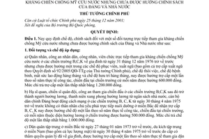 Quyết định 290/2005/QĐ-TTg chính sách đối tượng trực tiếp tham gia kháng chiến chống Mỹ cứu nước nhưng chưa được hưởng chính sách của Đảng Nhà nước