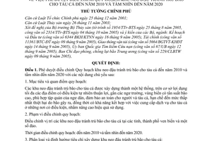 Quyết định 288/2005/QĐ-TTg điều chỉnh Quy hoạch khu neo đậu tránh trú bão tàu cá đến năm 2010 và tầm nhìn đến năm 2020