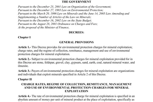 Decree no. 137/2005/ND-CP of November 9, 2005 on environmental protection charges for mineral exploitation