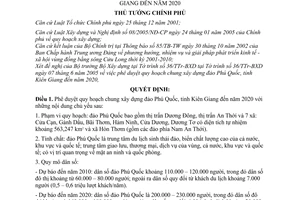 Quyết định 1197/QĐ-TTg Quy hoạch chung xây dựng đảo Phú Quốc, tỉnh Kiên Giang đến năm 2020