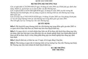 Quyết định 2741/2005/QĐ-BTM  bổ sung chương trình xúc tiến thương mại trọng điểm quốc gia năm 2005