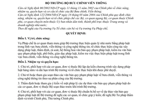 Quyết định 31/2005/QĐ-BBCVTchức năng, nhiệm vụ, quyền hạn cơ cấu tổ chức Vụ Pháp chế