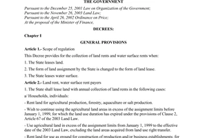 Decree no. 142/2005/ND-CP of November 14, 2005 on collection of land rents and water surface rents