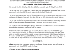 Quyết định 97/2005/QĐ-UBND chức năng tổ chức biên chế cơ quan chuyên môn huyện Na Hang