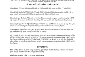 Quyết định 99/2005/QĐ-UBND chức năng tổ chức biên chế cơ quan chuyên môn huyện Sơn Dương