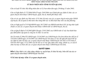 Quyết định 100/2005/QĐ-UBND chức năng tổ chức biên chế cơ quan chuyên môn huyện Yên Sơn