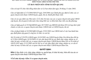 Quyết định 101/2005/QĐ-UBND chức năng tổ chức biên chế cơ quan chuyên môn huyện Hàm Yên
