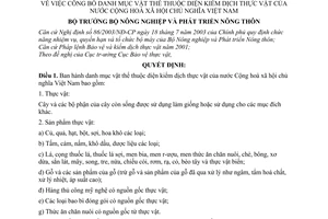 Quyết định 72/2005/QĐ-BNN công bố danh mục vật thể thuộc diện kiểm dịch thực vật Việt Nam