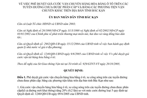 Quyết định 2854/QĐ-UBND năm 2005 phê duyệt giá cước vận chuyển hàng hóa bằng ôtô