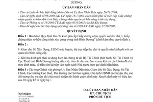 Quyết định 242/2005/QĐ-UBND  thu chi kinh phí cấp giấy chứng nhận quyền