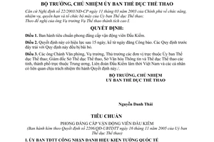 Quyết định 2206/QĐ-UBTDTT tiêu chuẩn phong đẳng cấp vận động viên Đấu Kiếm