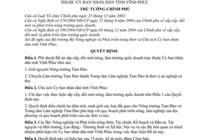 Quyết định 299/2005/QĐ-TTG  đề án sắp xếp, đổi mới nông, lâm trường quốc doanh thuộc Ủy ban nhân dân tỉnh Vĩnh Phúc