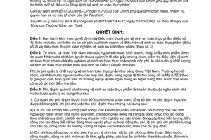 Quyết định 80/2005/QĐ-BTC mức thu, nộp, quản lý  sử dụng phí, lệ phí quản lý chất lượng vệ sinh an toàn thực phẩm