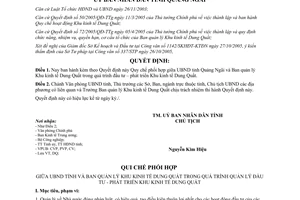 Quyết định 130/2005/QĐ-UBND Quy chế phối hợp giữa UBND Quảng Ngãi và Ban Quản lý