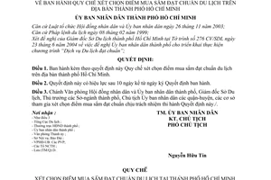 Quyết định 203/2005/QĐ-UBND Quy chế xét chọn điểm mua sắm đạt chuẩn du lịch địa bàn thành phố Hồ Chí Minh