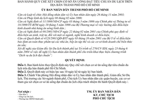 Quyết định 204/2005/QĐ-UBND quy chế xét chọn cơ sở ăn uống đạt tiêu chuẩn du lịch địa bàn thành phố Hồ Chí Minh