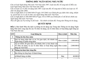 Quyết định 1669/2005/QĐ-NHNN Mức thu dịch vụ thông tin tín dụng