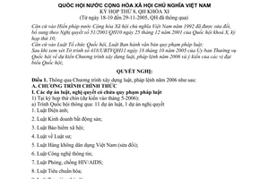 Nghị quyết 49/2005/NQ-QH11 chương trình xây dựng luật, pháp lệnh năm 2006