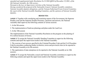Resolution No. 50/2005/QH11 of November 19th, 2005, on the nationals assembly 2006 supervisory program.