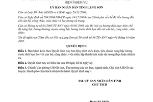 Quyết định 30/2005/QĐ-UBND Quy định điều kiện tiêu chuẩn nâng bậc lương