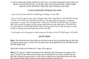 Quyết định 4351/2005/QĐ-UBND thủ tục cấp phép sử dụng tài nguyên nước Quảng Ninh