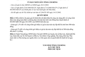 Quyết định 212/2005/QĐ-UBND điều chỉnh tỷ lệ giảm giá chỉ định thầu thi công xây dựng điện Lâm Đồng