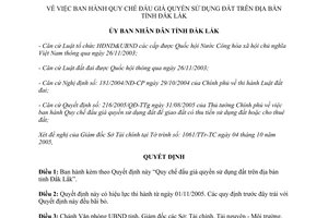 Quyết định 63/2005/QĐ-UBND quy chế đấu giá quyền sử dụng đất Đắk Lắk