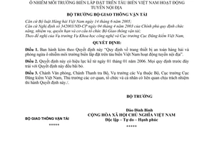 Quyết định 59/2005/QĐ-BGTVT trang thiết bị an toàn hàng hải phòng ngừa ô nhiễm môi trường biển lắp đặt trên tàu Việt Nam hoạt động tuyến nội địa