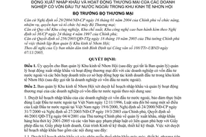 Quyết định 2776/2005/QĐ-BTM ủy quyền Ban quản lý khu kinh tế Nhơn Hội quản lý hoạt động xuất nhập khẩu thương mại doanh nghiệp vốn nước ngoài