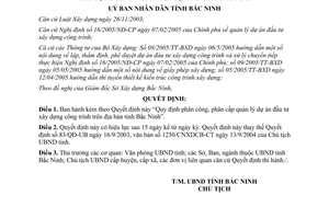 Quyết định 155/QĐ-UB năm 2007 về Quy định phân công phân cấp quản lý dự án đầu