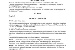 Decree No. 146/2005/ND-CP of November 23, 2005, on financial regime applicable to credit institutions.