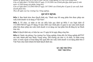 Quyết định 77/2005/QĐ-BNN danh mục bổ sung phân bón được phép sản xuất, kinh doanh sử dụng ở Việt Nam