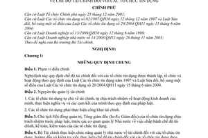 Nghị định 146/2005/NĐ-CP chế độ tài chính đối với tổ chức tín dụng