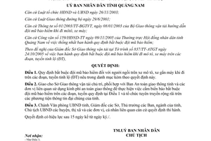 Quyết định 77/2005/QĐ-UBND bắt buộc đội mũ bảo hiểm xe mô tô Quảng Nam
