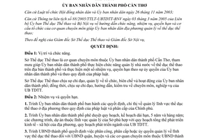 Quyết định 72/2005/QĐ-UBND nhiệm vụ quyền hạn cơ cấu tổ chức bộ máy Sở Thể dục Thể thao Cần Thơ
