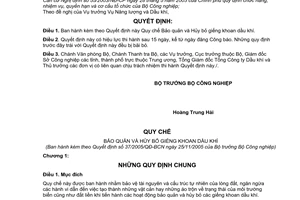 Quyết định 37/2005/QĐ-BCN Quy chế Bảo quản Hủy bỏ giếng khoan dầu khí