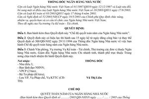 Quyết định 1710/2005/QĐ-NHNN Chế độ quyết toán năm Ngân hàng Nhà nước