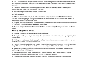 Law No. 55/2005/QH11 of November 29, 2005, on Anti-corruption.